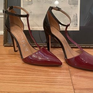 Black & Red Patent T-Strap Calvin Klein Pump